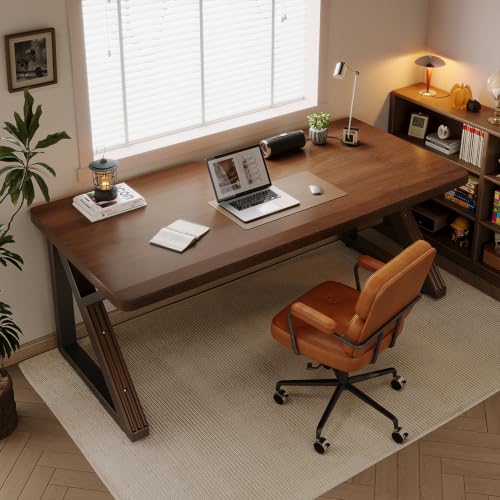 55" Solid Wood Computer Desk, Simple Modern Real Wood Office Desk with Thickened Desk, Farmhouse Executive Workstation for Home Office, Writing Table for Office (Walnut, 55") - size: 55"
