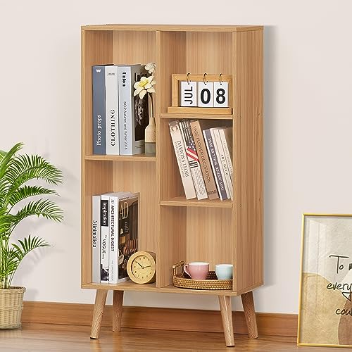LEYAOYAO Wooden 5 Cube Bookshelf, Natural 3 Tier Book Shelf with Legs, Modern Open Storage Organizer,Boho Bookcase,Display Cabinet Shelf Free Standing Bookshelves for Bedroom,Living Room,Study - color: Natural, size: 5 Cube with Legs