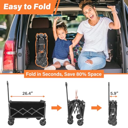 Wagons Carts Foldable, Collapsible Wagon with Wheels — Durable Folding Utility Pull Wagon Cart for Groceries, Picnic & Pets, Park Trips & Small Hauls, 280 lbs Heavy Duty Capacity,Graphite Black - color: Lavender