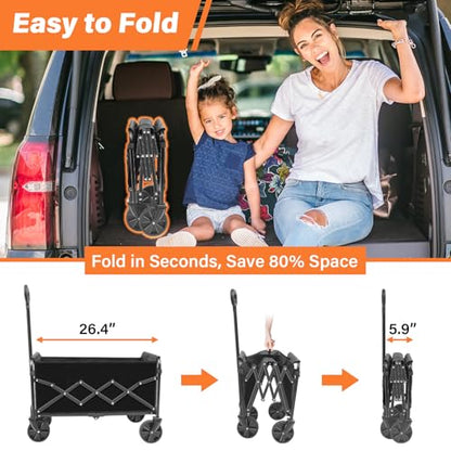 Wagons Carts Foldable, Collapsible Wagon with Wheels — Durable Folding Utility Pull Wagon Cart for Groceries, Picnic & Pets, Park Trips & Small Hauls, 280 lbs Heavy Duty Capacity,Graphite Black - color: Lavender