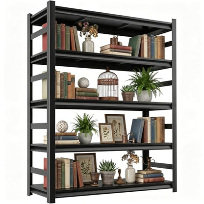 5 Tier Metal Bookshelf with Anti-Drop Fence, 72" H Adjustable Tall Bookcase, Heavy Duty 3000 LBS Modern Deep Book Shelf, Bolt-Free Storage Shelves for Living Room, Home Office, Garage - size: Upgraded-36"W x 16"D x 72"H