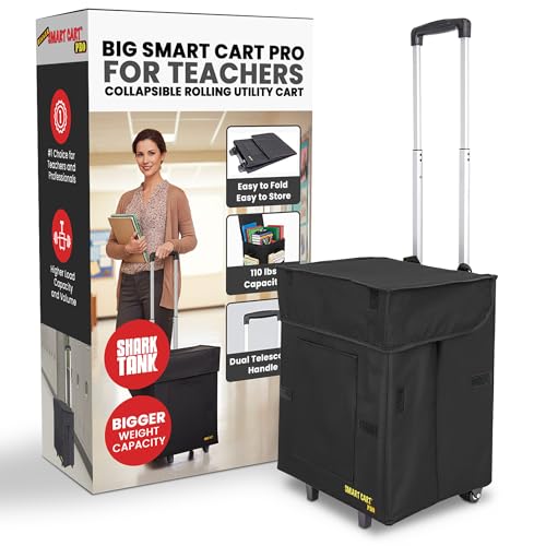 dbest products Bigger Smart Cart Pro with Wheels Lightweight Collapsible Cart, Retractable Pull Handle Multipurpose RollingCart Black - color: Black, size: Bigger Pro