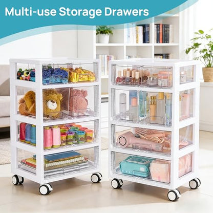 Vtopmart Plastic Drawer Storage Orangizer, 4 Tier 6 Drawers with Wheels for Office Supplies, Art Crafts, Under Desk Storage for Office, Bathroom, Dresser, 1 Pack/Clear - style: 4 Tier 6 Drawers