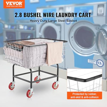 VEVOR Wire Laundry Cart, 2.8Bushel Wire Laundry Basket with Wheels, 26.7''x21.7''x26.4'' Commercial Basket Cart, Steel Frame with Chrome Finish, 4" Casters - size: 2.8 Bushel--26.7''x21.7''x26.4''