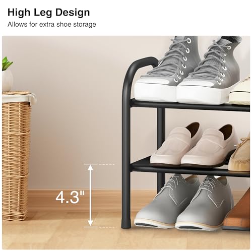 STO STO Expandable Shoe Rack, 2-Tier Metal Small Shoe Rack for Closet, Up to 12 Pairs Adjustable Shoe Rack Storage for Front Door Entrance, Free Standing Shoe Rack Organizer for Entryway, Black - size: 2-Tier