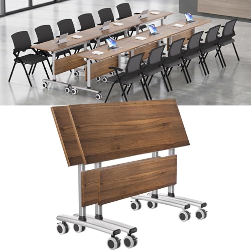 Folding Conference Table with Wheels, 47" Mobile Training Table, Flip Top Seminar Table for Office Classroom Meeting Room, Heavy Duty 440lbs Capacity, Space Saving Nesting Desk,2 Pack,47IN - size: 47IN