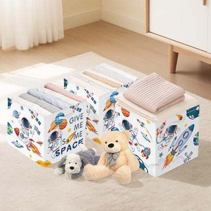 Clastyle 3 pcs 11.8'' Outer Space Storage Basket for Shelves with Metal Frame Large Rocket Astronaut Clothes Toy Book Cube Bin for Bedroom Playroom,White - color: Rocket Astronaut