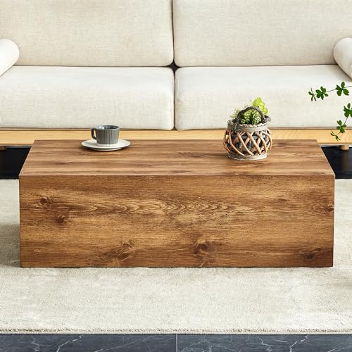 39" Rectangular Compact Coffee Table,Small Cube End Table,Modern Side Table with Stylish Wood Grain Pattern,Minimalist Accent Table for Living Room,Office,Apartment,Nightstand(Log Wood,39") - color: Log Wood,39"