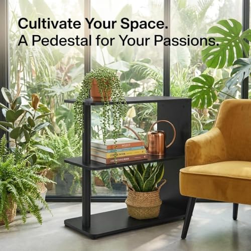 3-Tier Narrow End Table, Industrial Slim Side Table for Small Spaces, Sofa Couch Table Accent Nightstand with Storage Shelves for Living Room, Bedroom, 22.5" L x 10" W x 21.5" H, Black - color: Black
