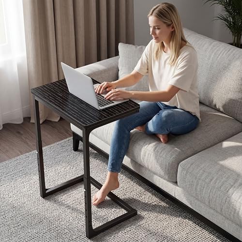 5-Level Adjustable C Side Table - End Table Living Room Bedroom Indoor Small C Shaped Couch Tray Desk, Black - color: Black