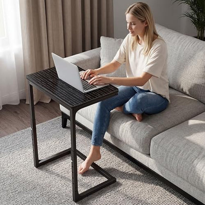 5-Level Adjustable C Side Table - End Table Living Room Bedroom Indoor Small C Shaped Couch Tray Desk, Black - color: Black