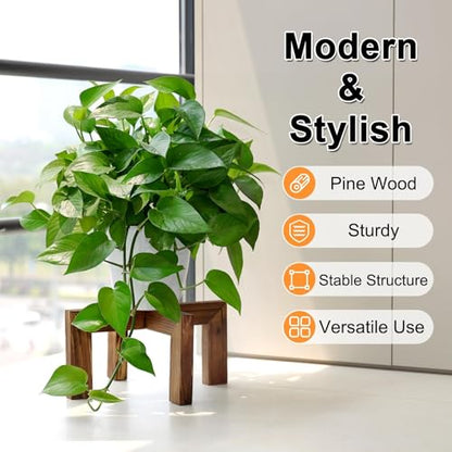 Vigordream Plant Stand, Indoor/Outdoor Wood Plant Holder, Single Flower Pot Stand, Sturdy Planter Stands(Walnut, Fit 5-12 Inch Pots) - size: Fit 5-12inch pots