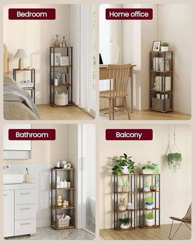 VASAGLE Superfast Toolless Assembly, 4-Tier Shelf for Living Room, Standing Shelf, Bookshelf, Bedroom, Kitchen, 9.4 x 15 x 41.3 Inches, Rustic Brown and Ink Black ULLS152K01 - color: Rustic Brown + Ink Black, size: 4 Tiers (15"W)