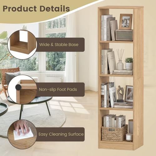 Tangkula 4 Cube Bookshelf, Freestanding 5 Tier Open Bookcase, Modern Cube Storage Organizer with Anti-toppling Device, Multipurpose Wooden Display Shelving for Living Room Study Office (1, Natural) - size: Natural