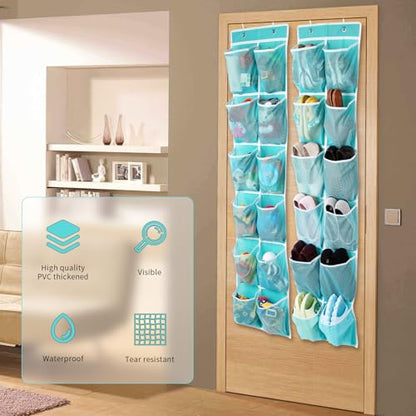 GOMAJI 2PK Over the Door 12 Large Pockets Hanging Shoe Organizer, Turquoise - color: Turquoise