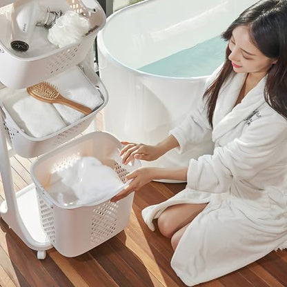 4-Tier Laundry Hamper Sorter, 54" Tall Laundry Storage Organizer with Wheels, Removable Rolling Laundry Baskets Bathroom Cart for Dirty Clothes, White