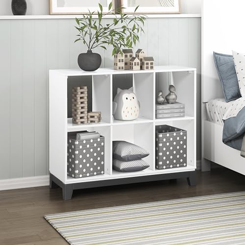 Lexicon Cube Bookshelf, 2 Tier 6-Cube Low Bookcase, Display Cabinet with Legs, Wood Book Shelf Organizer Storage Shelf, Book Shelves for Bedroom, Living Room, Office, White and Metallic Gray - color: White, style: 6 Cube Bookcase