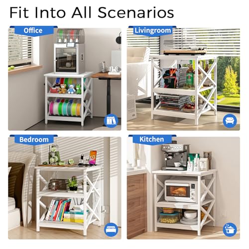 METYERRY 23.6"x23.6" Large Printer Stand with Power Outlet, 3 Tier Cart | Adjustable Shelf, Fits 3D Printers, Laser Printers and Heat Press, 200 lbs Heavy Duty, Industrial Wheels, Home Office - color: White