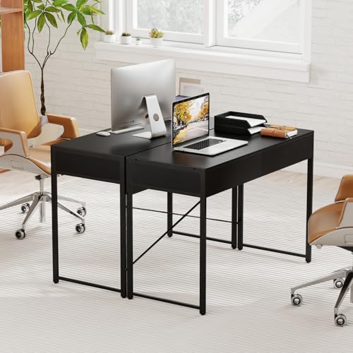 Giantex Computer Desk with 2 Drawers, 44 Inch Home Office Desk with Anti-Toppling Device & Metal Frame, Compact Laptop PC Table, Makeup Vanity Table, Modern Study Writing Desk for Small Spaces (Black) - color: Black