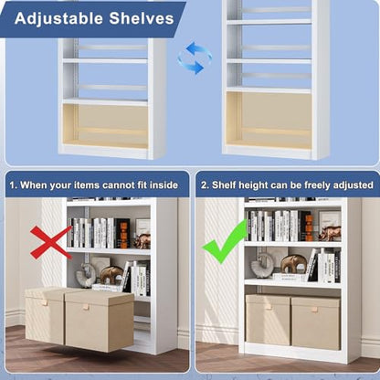 61" 5-Tier Metal Bookshelf,4 Adjustable Shelves,Large Capacity (White) | Heavy Duty,Tall,Steel,Sturdy,No Screws Easy Assemble,Long Service Life - color: White, size: 61"Hx27.5"Wx11.8"D