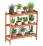 Giantex 3-Tier Plant Stand Indoor, Solid Wood Flower Pot Display Rack w/ Slatted Shelves, Take Oil Finish Bookshelf Shoe Rack, Indoor Outdoor Storage Shelf for Patio Garden Balcony Home Living Room Entryway - size: 13" x 36" x 35"