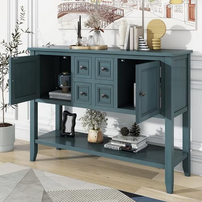 P PURLOVE Console Table Buffet Sideboard Sofa Table with Drawers Cabinets and Bottom Shelf (Dark Blue) - color: Dark Blue