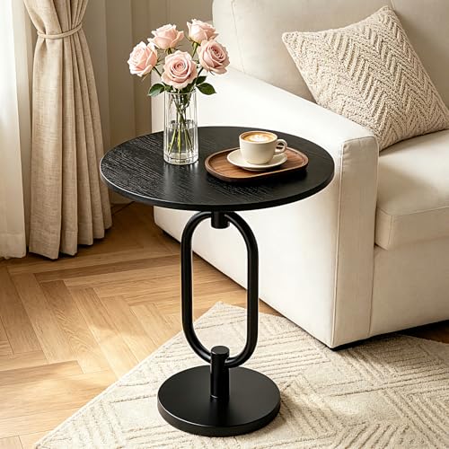 Black Round Side Table 17" x 19" Heavy Duty Metal Pedestal Matel Base Accent Table for Small Spaces Modern End Table for Living Room, Bedroom, Beside Sofa or Couch – Easy Assembly - color: Black-u