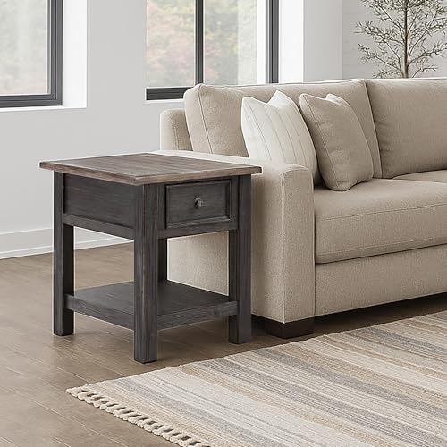 Signature Design by Ashley Tyler Creek Rustic End Table with Storage Drawer and Fixed Shelf, Brown & Black - color: Blackish Brown