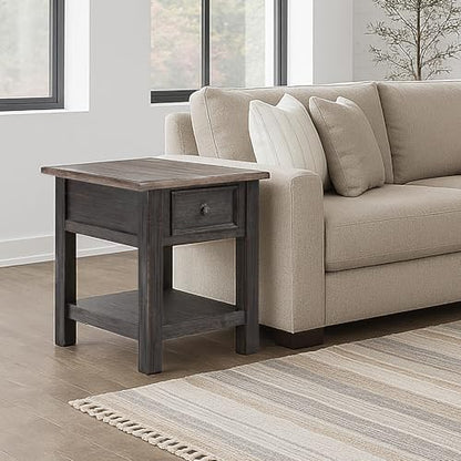 Signature Design by Ashley Tyler Creek Rustic End Table with Storage Drawer and Fixed Shelf, Brown & Black - color: Blackish Brown