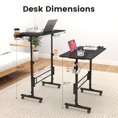Hadulcet Small Standing Desk Adjustable Height, Mobile Stand Up Desk with Wheels, Portable Walking Pad Table Stand, Rolling Laptop Cart for Standing or Sitting, Black - color: Black