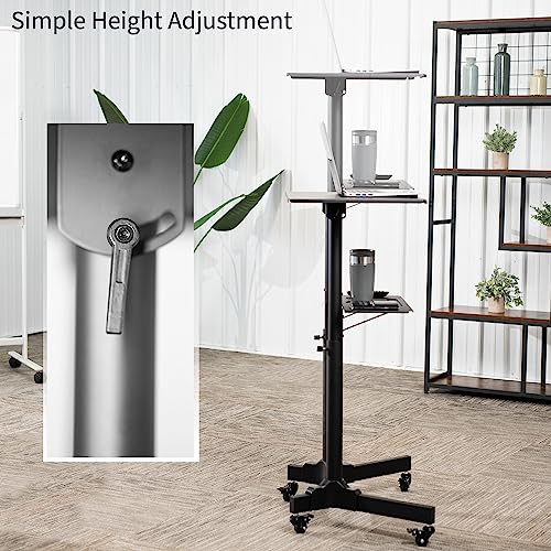 VIVO Black Mobile 24 x 16 inch Lectern Podium, CART-V03E | Height Adjustable, Tilting Desktop, Rolling Laptop Cart on Wheels, Steel Design, Holds 44 lbs - color: Black