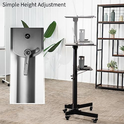 VIVO Black Mobile 24 x 16 inch Lectern Podium, CART-V03E | Height Adjustable, Tilting Desktop, Rolling Laptop Cart on Wheels, Steel Design, Holds 44 lbs - color: Black
