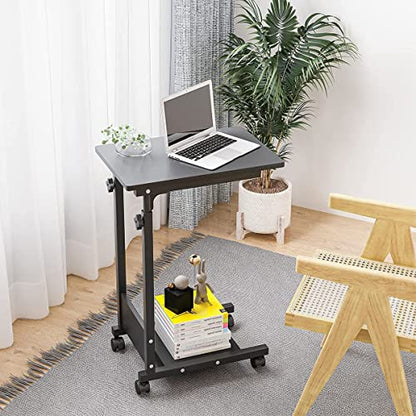 TigerDad Adjustable Height C Table Sofa Side Bedside Table with Wheels, Hospital Bed Table Rolling Tray with Storage, Mobile Computer Desk Laptop Table for Home Use - color: Black