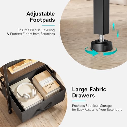 Lazzanto Night Stand Bedside Table Bedroom - Tall Nightstand with Charging Station & LED Light Strip, Bed Side Table with Shelf & Drawers, 2 U-S-B Ports & 2 AC Outlets, Black - color: Black, size: 4 Drawers