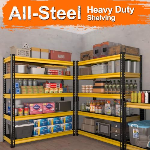 Utility Storage Garage Shelving - 48'' Wide 3000 Lbs Heavy Duty 5 Tier Metal Shelves Adjustable - Freestanding Rack Units for Basement Kitchen Pantry - Yellow 48" W x 18" D x 78" H - size: 48"Wx18"D-5T-YL