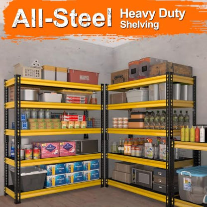 Utility Storage Garage Shelving - 48'' Wide 3000 Lbs Heavy Duty 5 Tier Metal Shelves Adjustable - Freestanding Rack Units for Basement Kitchen Pantry - Yellow 48" W x 18" D x 78" H - size: 48"Wx18"D-5T-YL