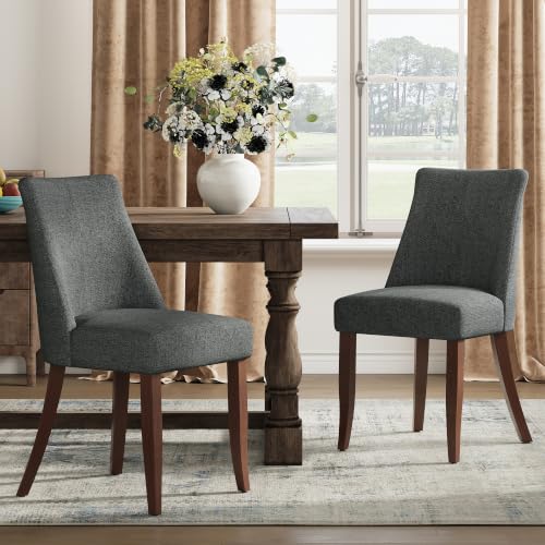 COLAMY Upholstered Dining Chairs Set of 2 with Wood Legs, Dark Grey | Mid Century Kitchen Chairs with Back, Fabric Side Dining Room Chairs for Dining Room Restaurant - color: Dark Grey, size: Set of 2