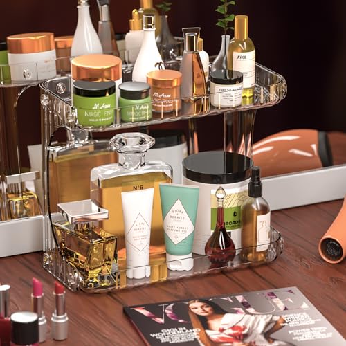 Clear 2 Tier Bathroom Organizer Countertop,10 Inch High-Capacity Vanity Shelf Organizer and Bathroom Tray for Beauty,Lotion,Skin Care,Face Products Make Up,Cosmetic Storage and Perfume Organizers