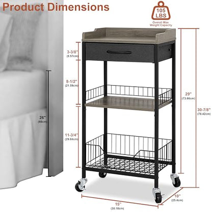 Tall Side Table with Drawer and Shelves, Narrow End Table with Optional Wheels, 4-Tier Small Side Table, 30" High for Living Room, Bedroom, Bathroom, Black & Grey - color: Black With Grey