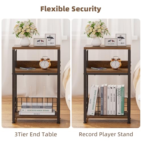 Simple Trending Record Player Stand, 3 Tier End Table Hold Up to 100 Albums, Turntable Stand for Vinyl, Record Shelf for Living Room Bedroom, Rustic Brown - size: Base Model