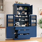 Polibi 77" Tall Freestanding Kitchen Pantry Cabinet, 35" L x 17.7" W Modern Shaker Style Storage Cupboard with Adjustable Shelves, Wine Racks, Drawers, Door Shelves, Blue - color: Blue