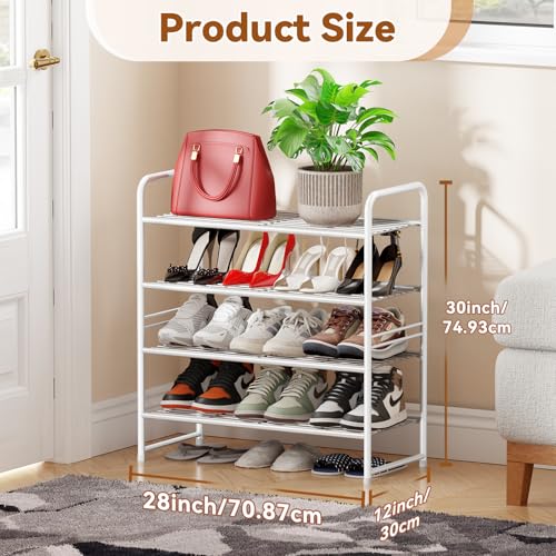 Simple Shoe Rack, 4 Tier Heavy Duty Metal Shoe Shelf 27 Inch Wide, White - color: White, size: 4 Tier
