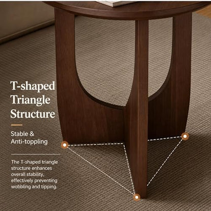 100% Solid Wood Round Side Table Set of 2, 19.7'' Walnut Brown Small End Table, Sofa Side Table with Sculptural Curved Base, Minimalist Accent Table for Living Room, Bedroom, Reading Nook