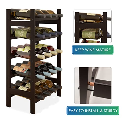 SMIBUY Bamboo Wine Rack, 20 Bottles Display Holder, 5-Tier Free Standing Storage Shelves for Kitchen, Pantry, Cellar, Bar (Dark Brown) - color: Brown