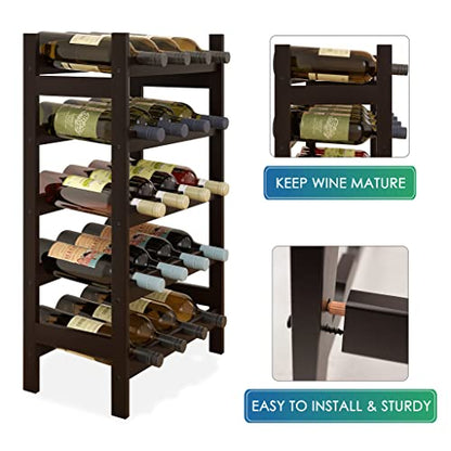 SMIBUY Bamboo Wine Rack, 20 Bottles Display Holder, 5-Tier Free Standing Storage Shelves for Kitchen, Pantry, Cellar, Bar (Dark Brown) - color: Brown