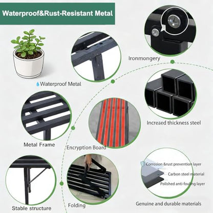 Foldable Plant Stand, No Assembly Heavy Duty Iron Plant Shelf, Rustproof Single Tier Plant Rack for Indoor Outdoor, Long Narrow Flower Stand for Patio Balcony Garden Living Room, 33" L x 9.7" W x 11.7" H - size: L33”xH11.7"xW9.7"