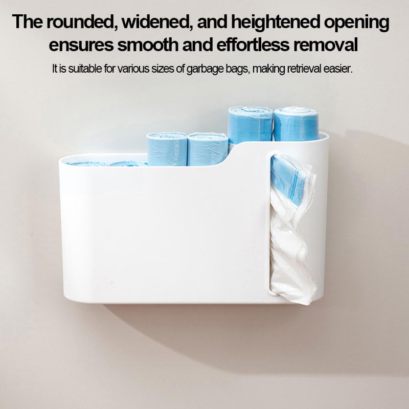 Trash Bag Holder, Stackable Garbage Bag Dispenser, Compact Dispenser with Built-In Slot for Multi-Roll Storage, Kitchen Bathroom and Utility Room Organizer, White