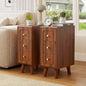 Small Nightstand Set of 2, Narrow Nightstand Slim Couch Side Table with Drawers, Wood End Tables with Storage for Living Room, Bedroom, Small Spaces (Walnut-2pcs) - color: 3drawers-walnut-2pcs