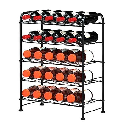 OYEAL Plastic Water Bottle Storage Rack 5 Tier Bottled Water Holder Organizer Freestanding Floor Small Beverage Soda Drink Stand Shelf for Kitchen Pantry Can Storage, Hold 30 Bottles, Black