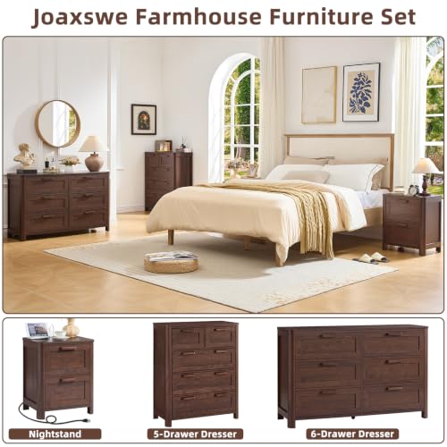 Joaxswe Farmhouse Night Stand with Charging Station, End Tables Bedroom with 2 Large Drawers & 4 Thickened Table Legs, Walnut - color: Walnut, size: 16"D x 19.7"W x 23.6"H (2 Drawers)